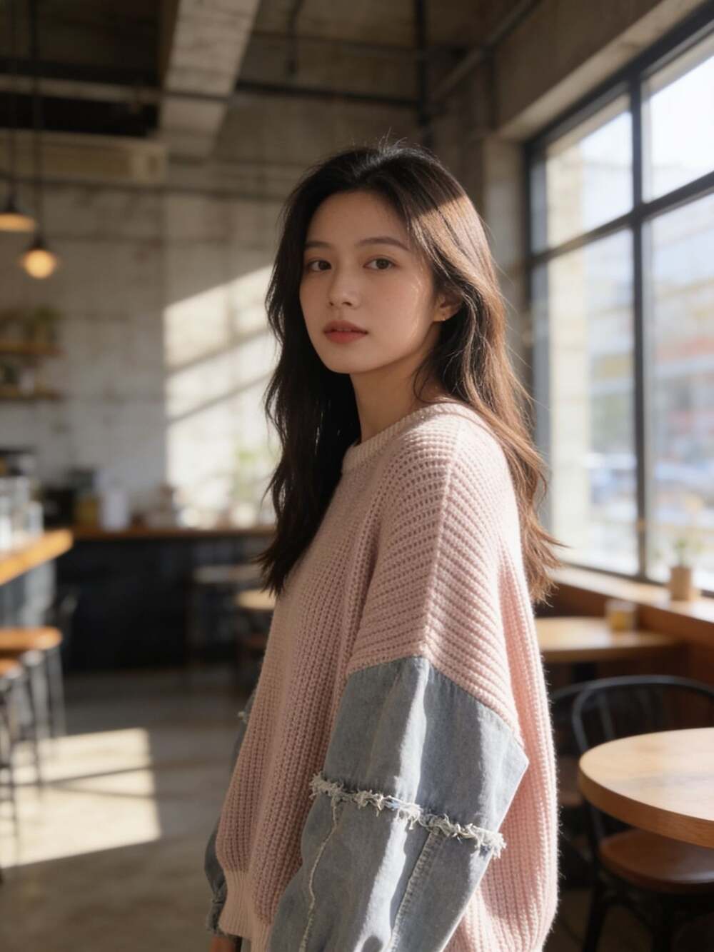 Adora Denim Sleeve Sweater Size 1X Pink Knit
